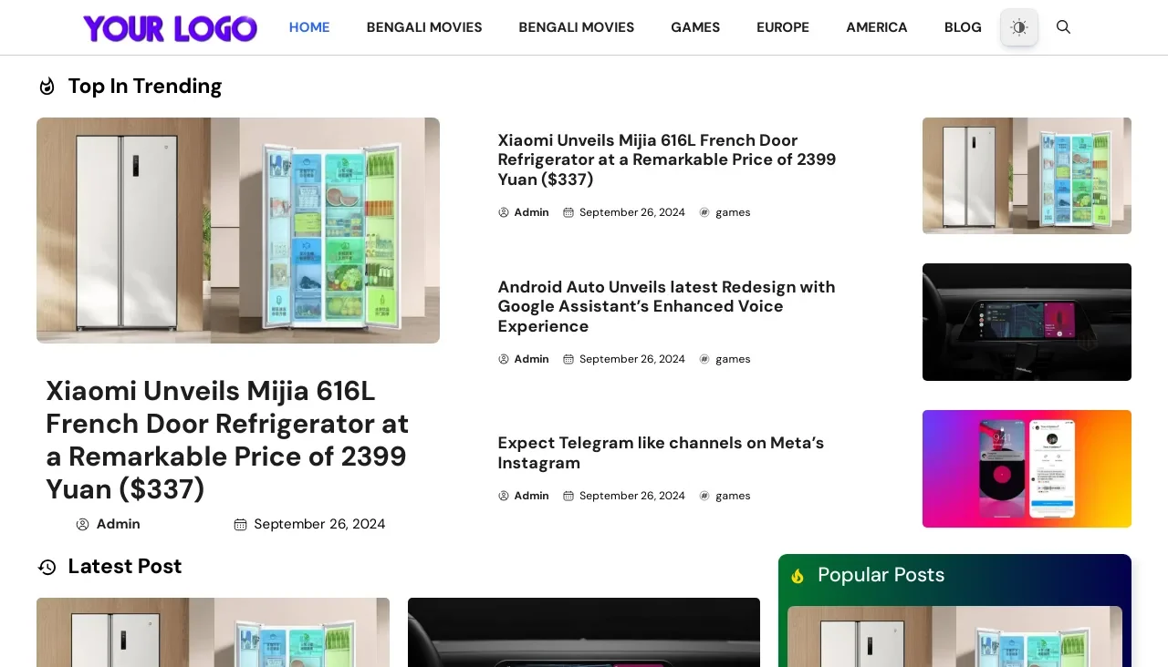 Homepage techhub WordPress theme